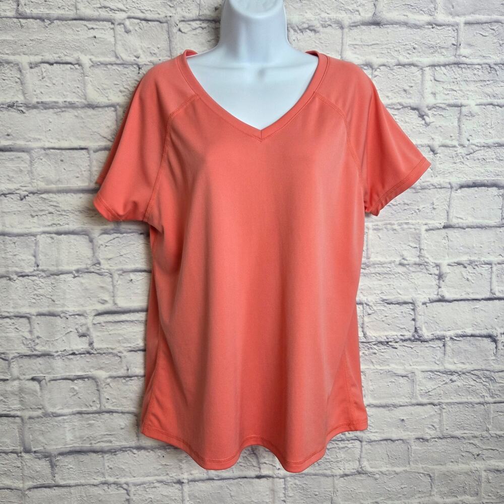 Kanu Surf Womens XXL Coral color UPF50 V-neck Short Sleeve Swim Shirt Rashguard
